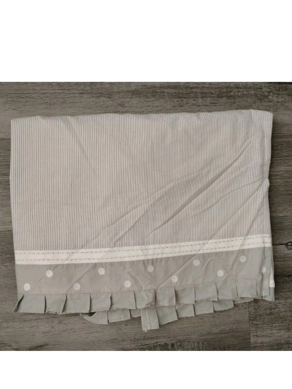 Pottery Barn Kids Gray White Stripe Polka Dot Crib Bed Skirt Organic Cotton 2017